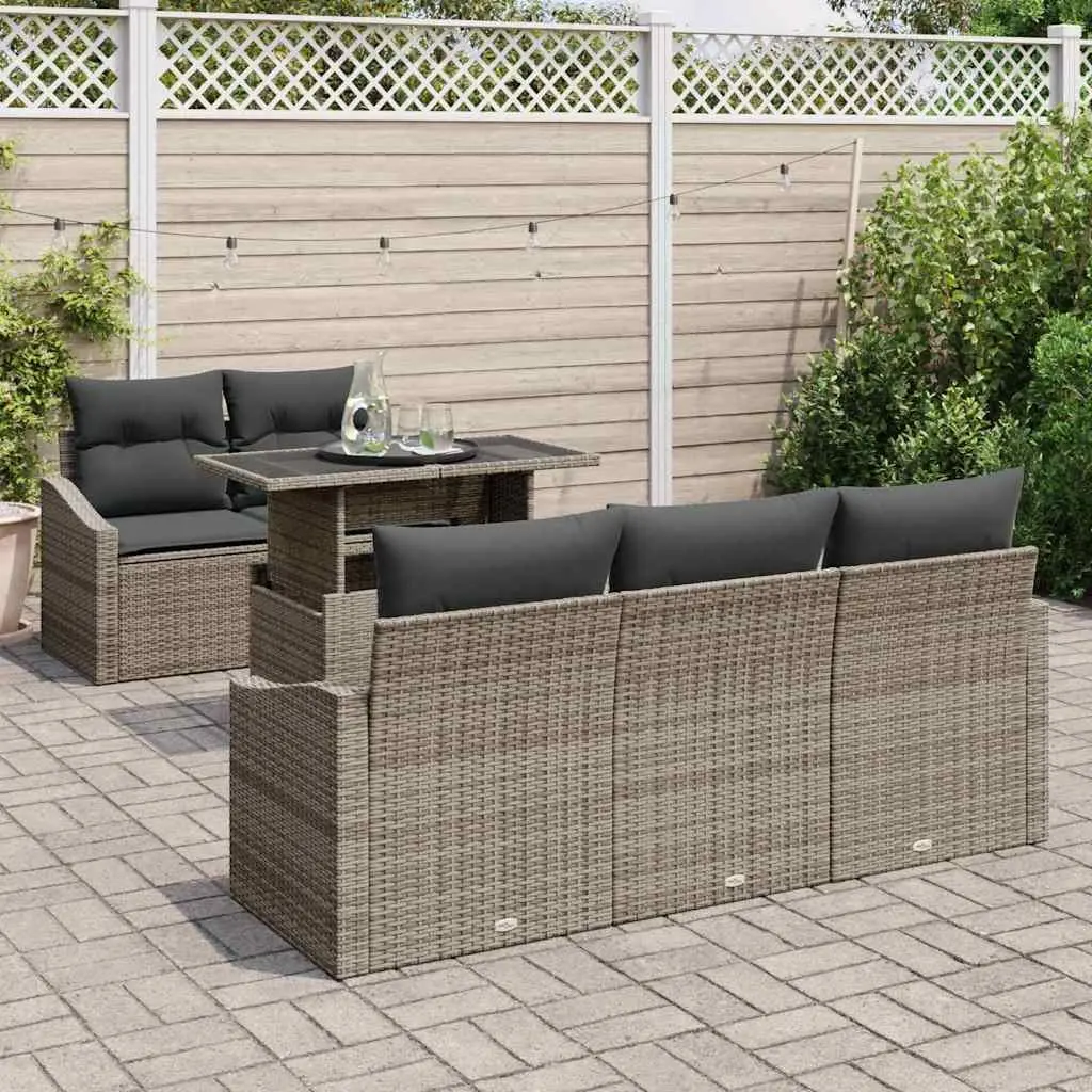 Modular Outdoor Sofa Set 6 Piece Grey Poly Rattan Garden Furniture with Cushions and Storage Compartments