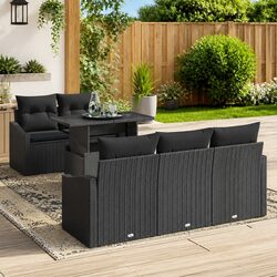 6 Piece Garden Sofa Set Modular Outdoor Seating with Storage Black Poly Rattan