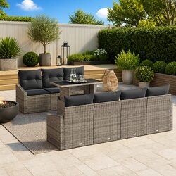 Outdoor Garden Sofa Set 8 Piece Modular Seating Grey Poly Rattan with Cushions