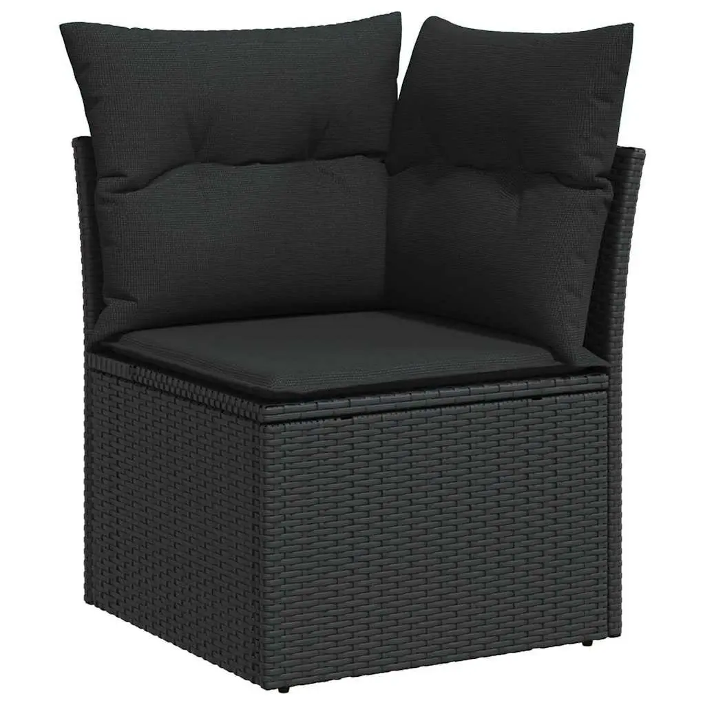 Modular Outdoor Garden Sofa Set 6 Pieces Black Poly Rattan Weather Resistant Furniture