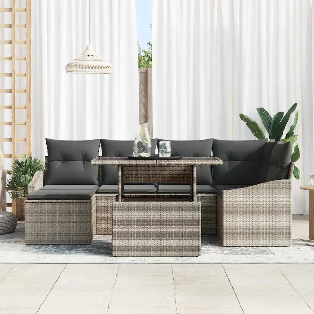 Modular Garden Sofa Set 7pcs Outdoor Seating Grey Poly Rattan Steel Patio