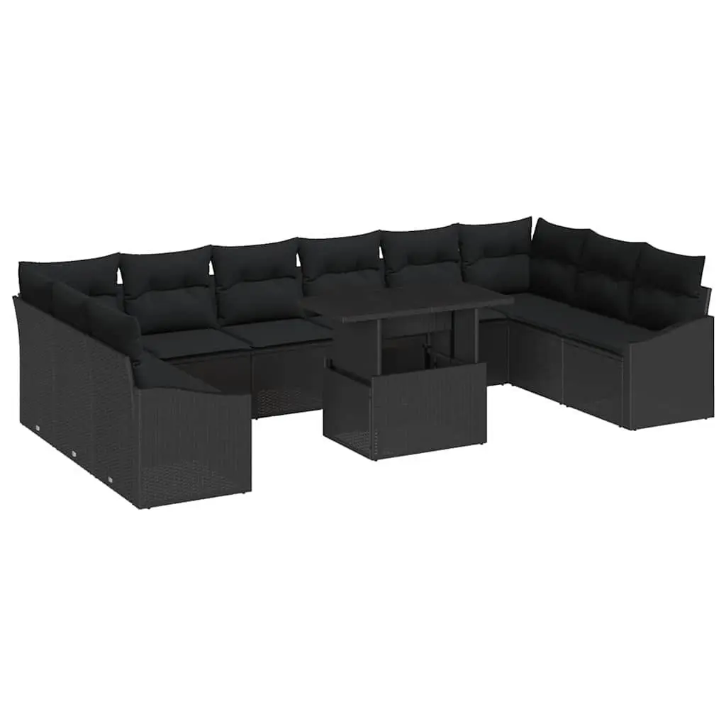 Outdoor Sofa Set 11 Pieces Black Poly Rattan Garden Patio Furniture with