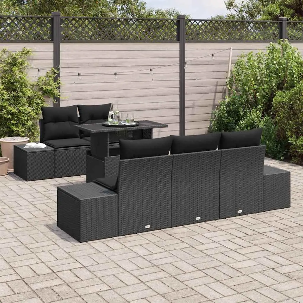 Modular Outdoor Sofa Set 6 Pieces Black Poly Rattan Adjustable Table Weather Resistant