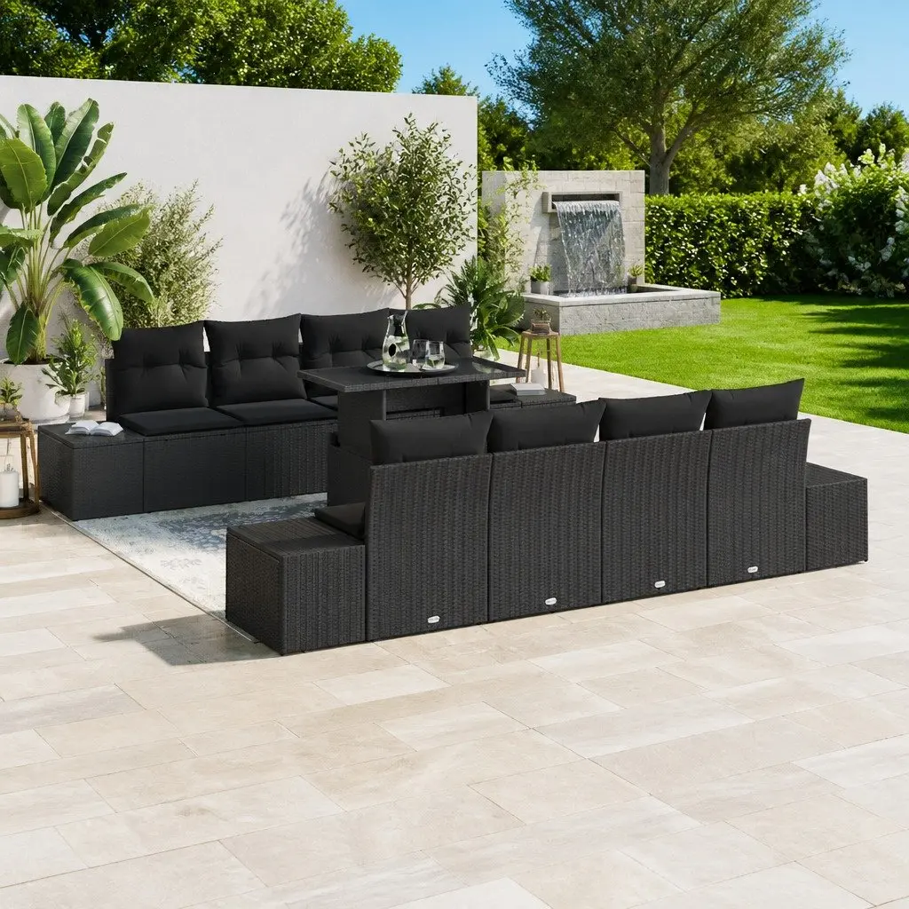 Modular Outdoor Garden Sofa Set 9 Piece with Height-Adjustable Table