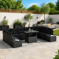 Modular Garden Sofa Set 11pcs Outdoor Lounge Seating with Cushions Storage Black