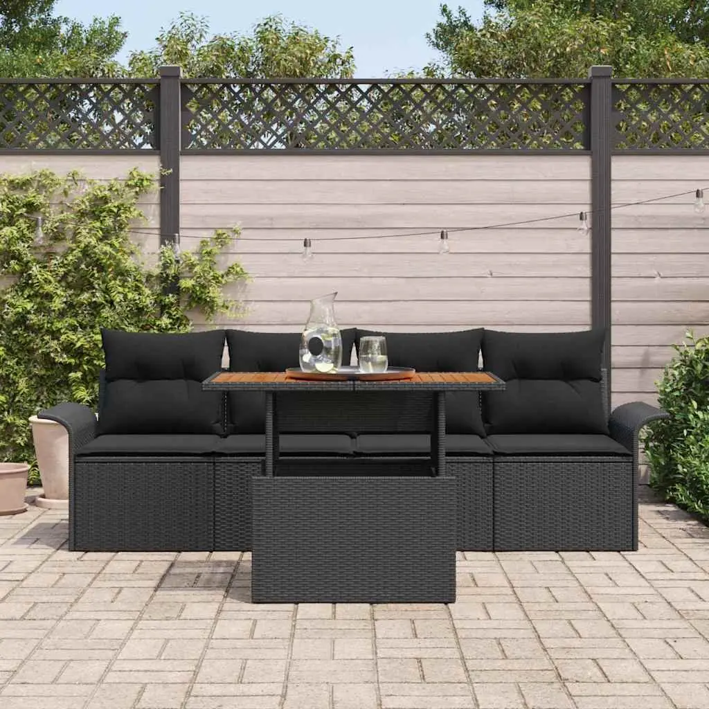 Garden Sofa Set 5 Piece Black Modular Outdoor Lounge with Table