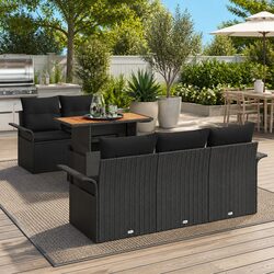 Outdoor Garden Sofa Set 6 Piece Modular Lounge Black Poly Rattan Seating Suite