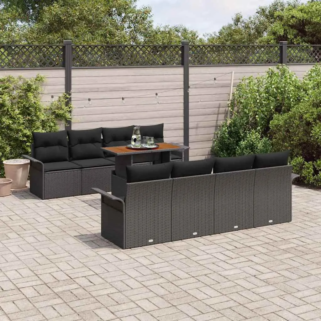 Modular Garden Sofa Set 7 Pieces Black Outdoor Patio Furniture with Cushions