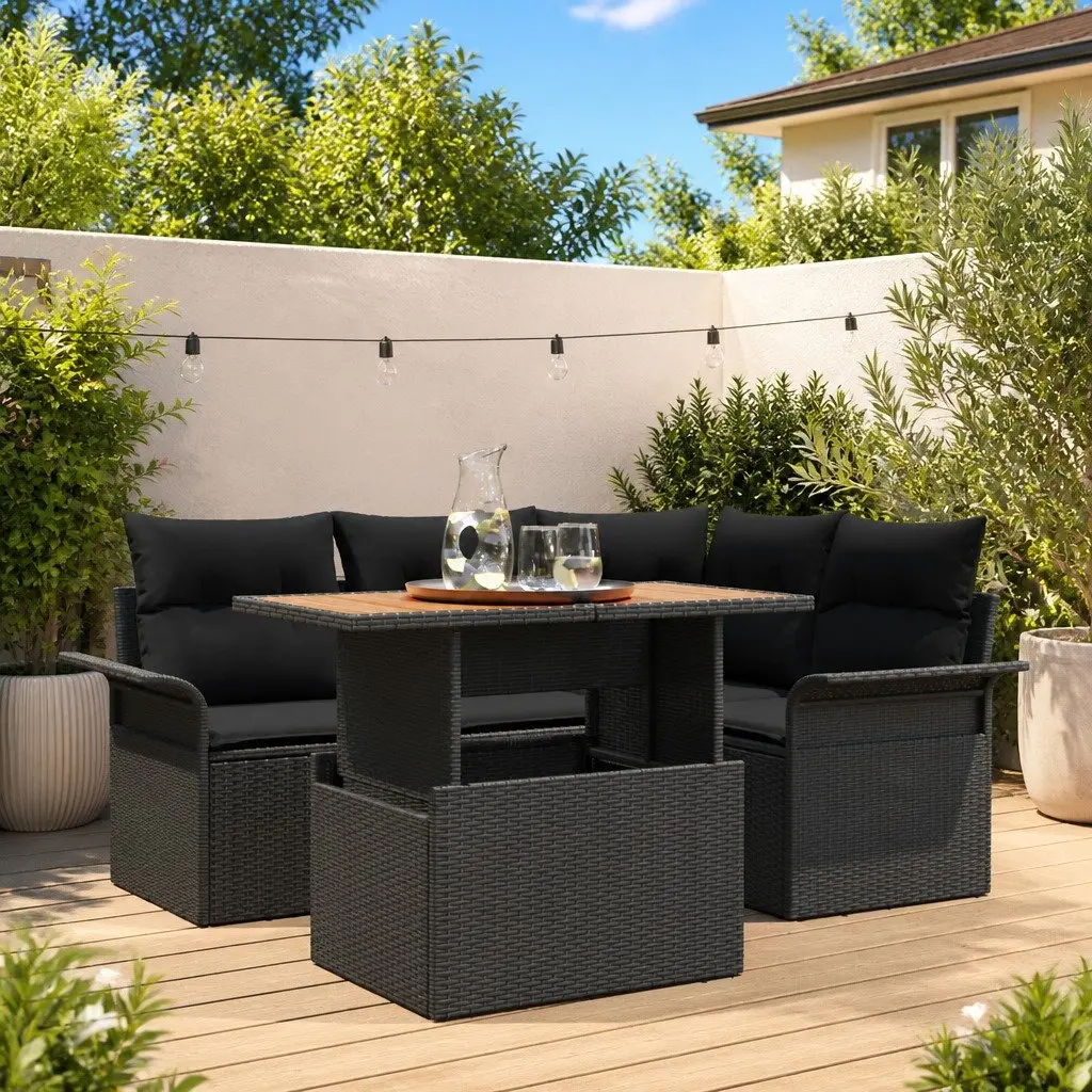 Outdoor Garden Sofa Set 5 Piece Black with Cushions Storage Weather Resistant