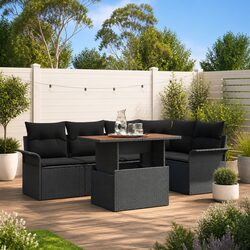 Garden Sofa Set 6 Piece Outdoor Lounge Furniture Black Woven Rattan Patio