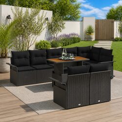 Outdoor Garden Sofa Set 9 Pieces Modular Black Poly Rattan Patio Seating