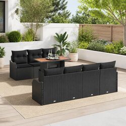 Garden Sofa Set Outdoor Furniture 8 pcs Black Poly Rattan Patio Seating with