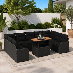 Garden Sofa Set 10 Pieces Black Outdoor Seating Poly Rattan with Cushions Patio