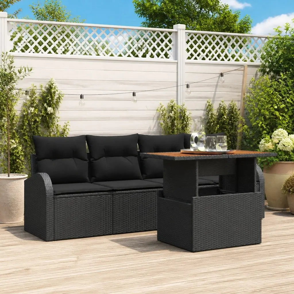Outdoor Sofa Set 5 Piece Black Woven Poly Rattan with Hidden Storage and Garden Table