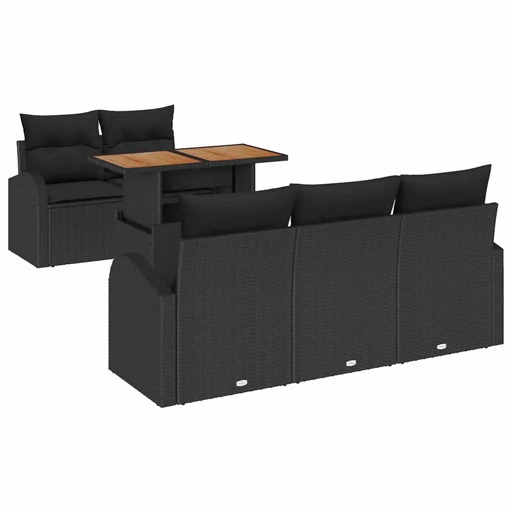 Outdoor Garden Sofa Set 6 Piece Black Poly Rattan Weather Resistant Cushions