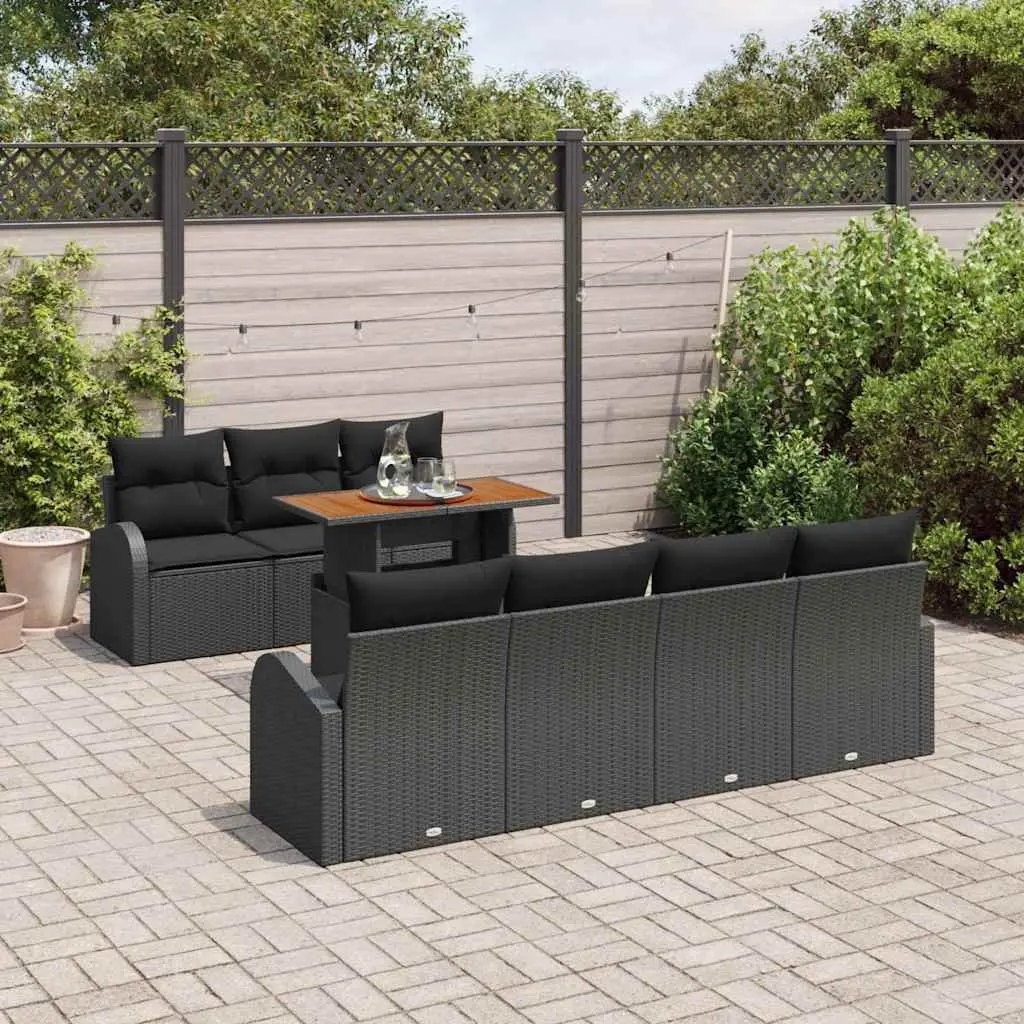 8 Piece Outdoor Sofa Set Contemporary Black Cushions for Garden Patio Seating
