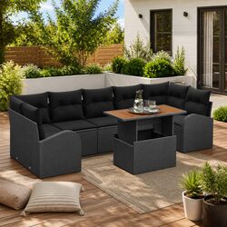 Garden Sofa Set with Cushions 8 Pieces Black Outdoor Seating Lounge Patio