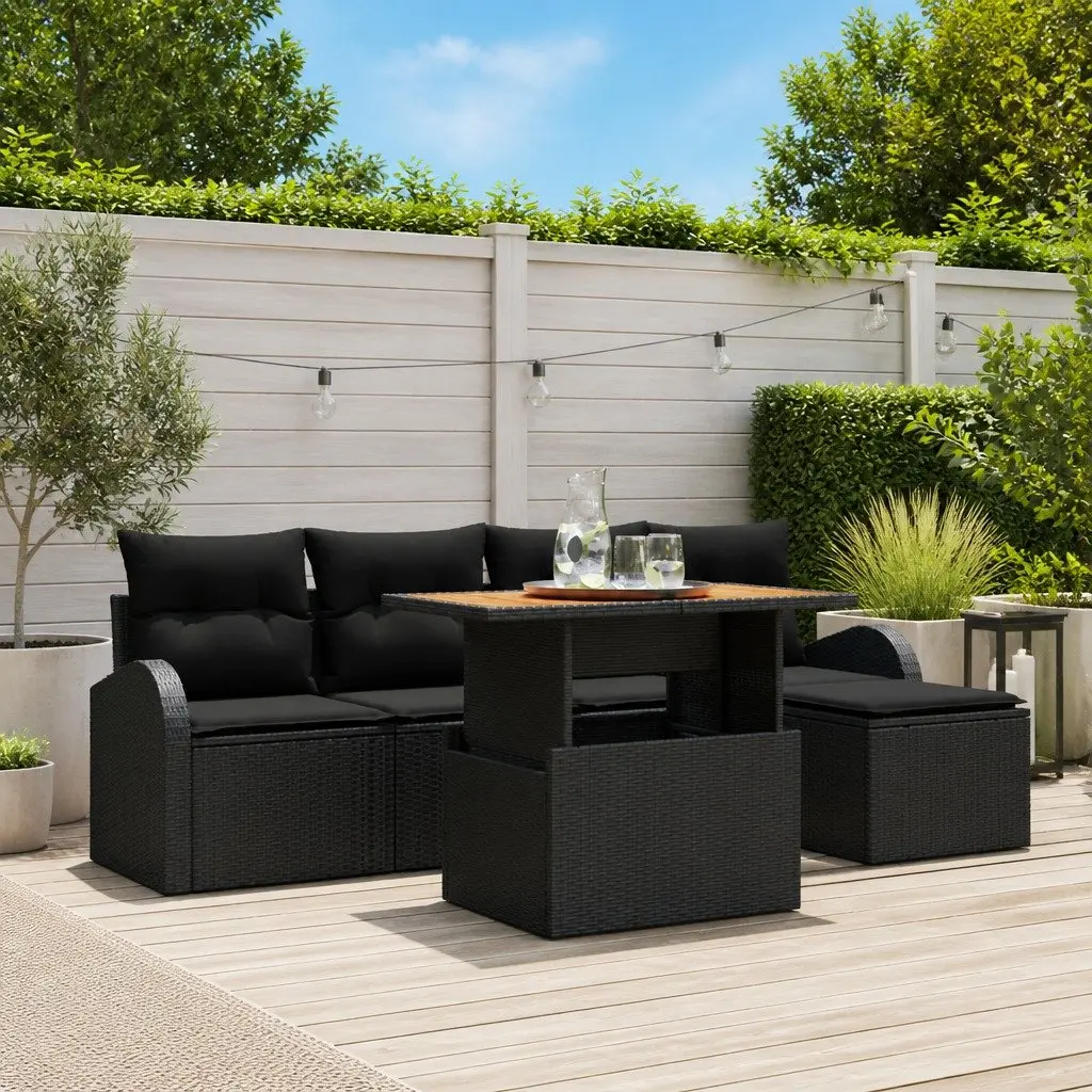 Outdoor Garden Sofa Set 6 Piece Armchairs Centre Seats Footstool with Cushions