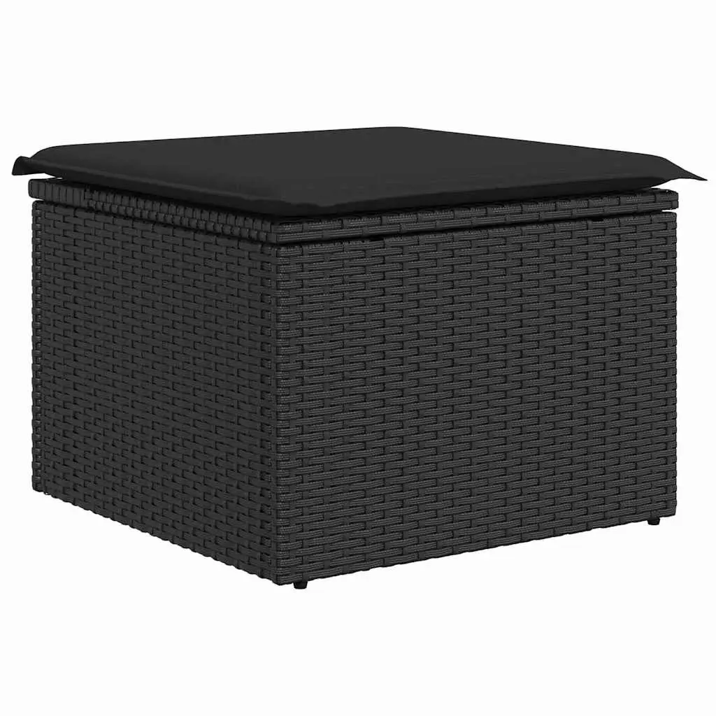 Outdoor Garden Sofa Set 9 Pieces Black Poly Rattan Steel Modular Seating with Storage Compartments and Removable Cushions
