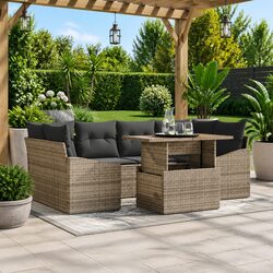 Outdoor Garden Sofa Set 7 Pieces Grey Modular Poly Rattan Dining Seating