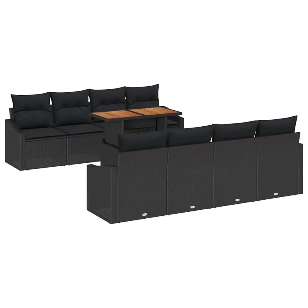 Outdoor Garden Sofa Set 9 Piece Modular Rattan Sectional Furniture Black Brown