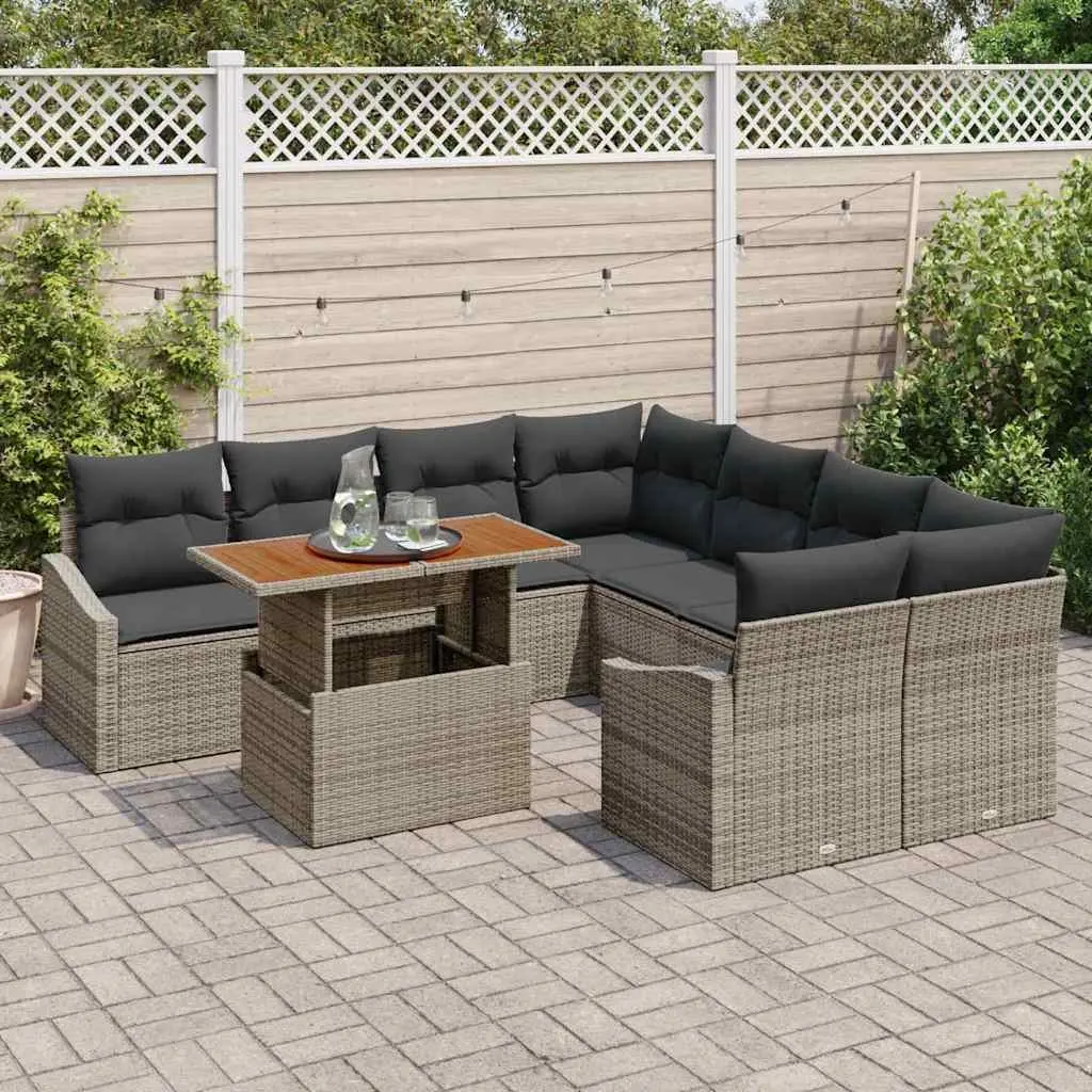 Outdoor Garden Sofa Set 9 Pieces Grey Poly Rattan Modular Seating with Storage