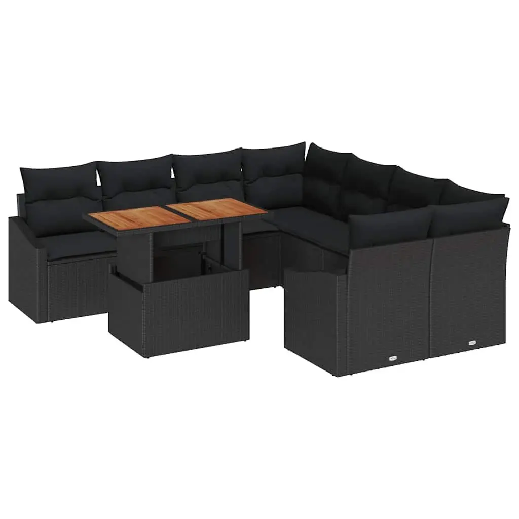Outdoor Garden Sofa Set 9 Pieces Modular Seating Black Poly Rattan