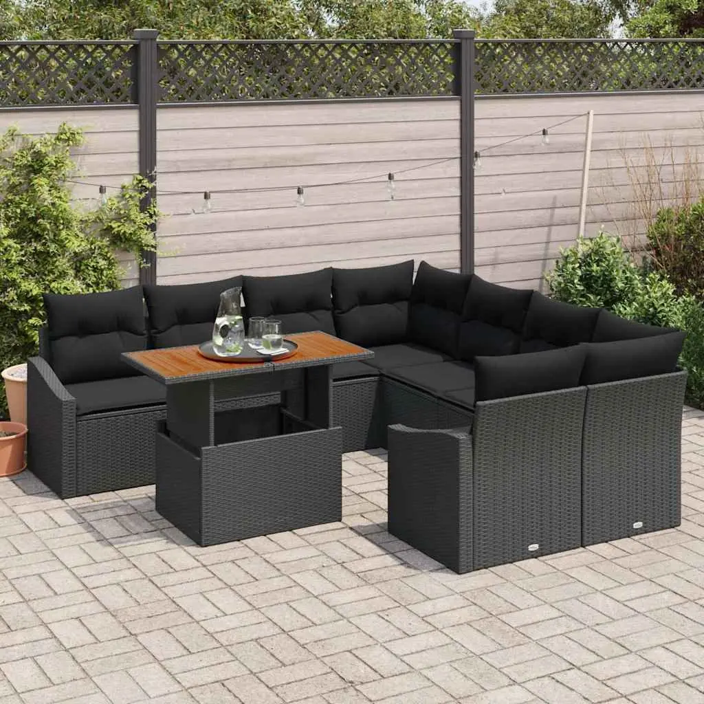 Outdoor Garden Sofa Set 9 Pieces Modular Seating Black Poly Rattan