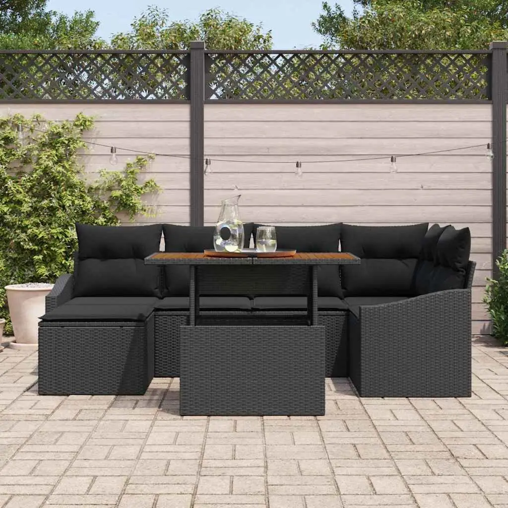 Outdoor Garden Sofa Set 7 Pieces Modular Black Rattan Seating Furniture