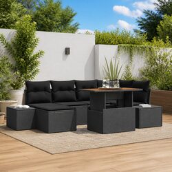Outdoor Garden Sofa Set 7 Pieces Modular Rattan Patio Seating with Storage Black