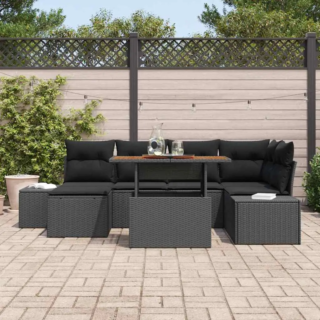 Outdoor Garden Sofa Set 7 Pieces Modular Rattan Patio Seating with Storage Black