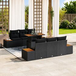 Outdoor Garden Sofa Set 7 Pieces Black Poly Rattan Furniture Patio Seating
