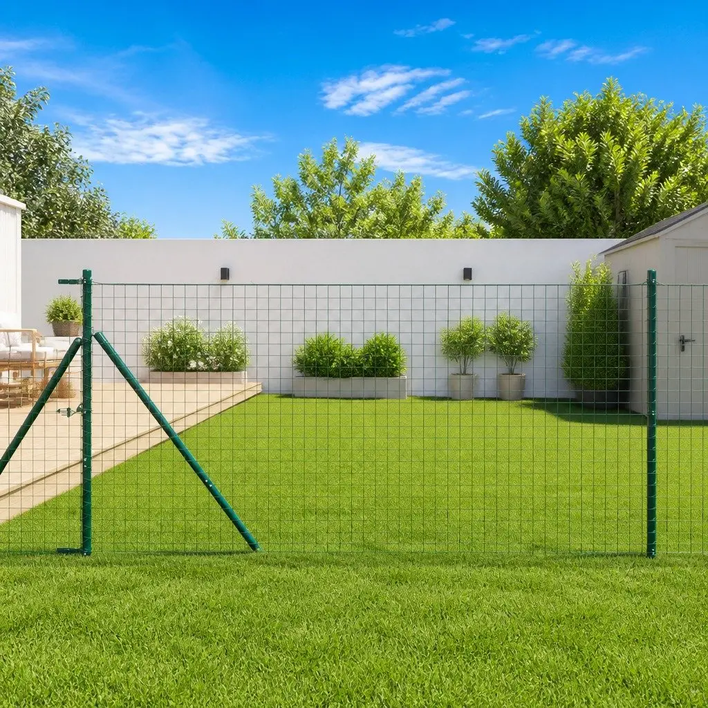 Embedded Fence Post 26 Piece Green Powder-Coated Steel Garden Terrace Boundary