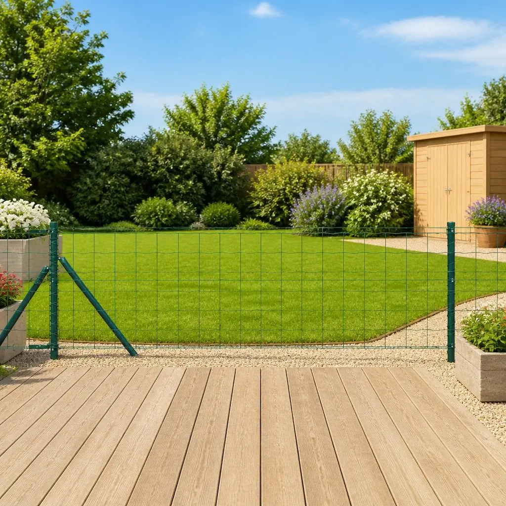 Fence Panel Set 10 x 0.8m PVC-Coated Steel Mesh Green Weather Resistant Outdoor Garden Barrier