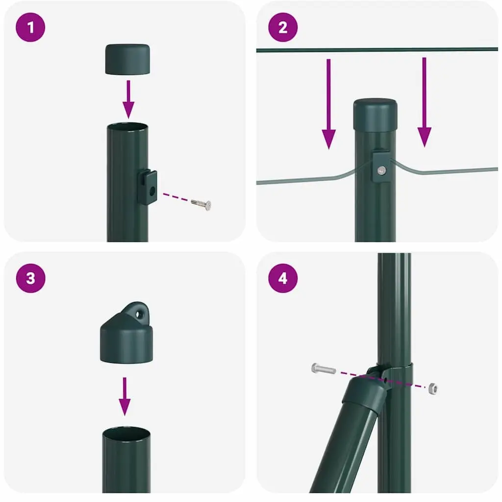 Fence Panel Set 10 x 0.8m PVC-Coated Steel Mesh Green Weather Resistant Outdoor Garden Barrier