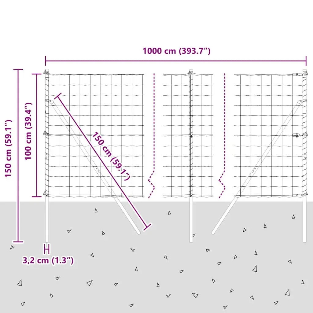 Outdoor Fence Panel 10 x 1 m Green Mesh PVC-Coated Steel Weather Resistant Ground Fix Barrier Enclosure