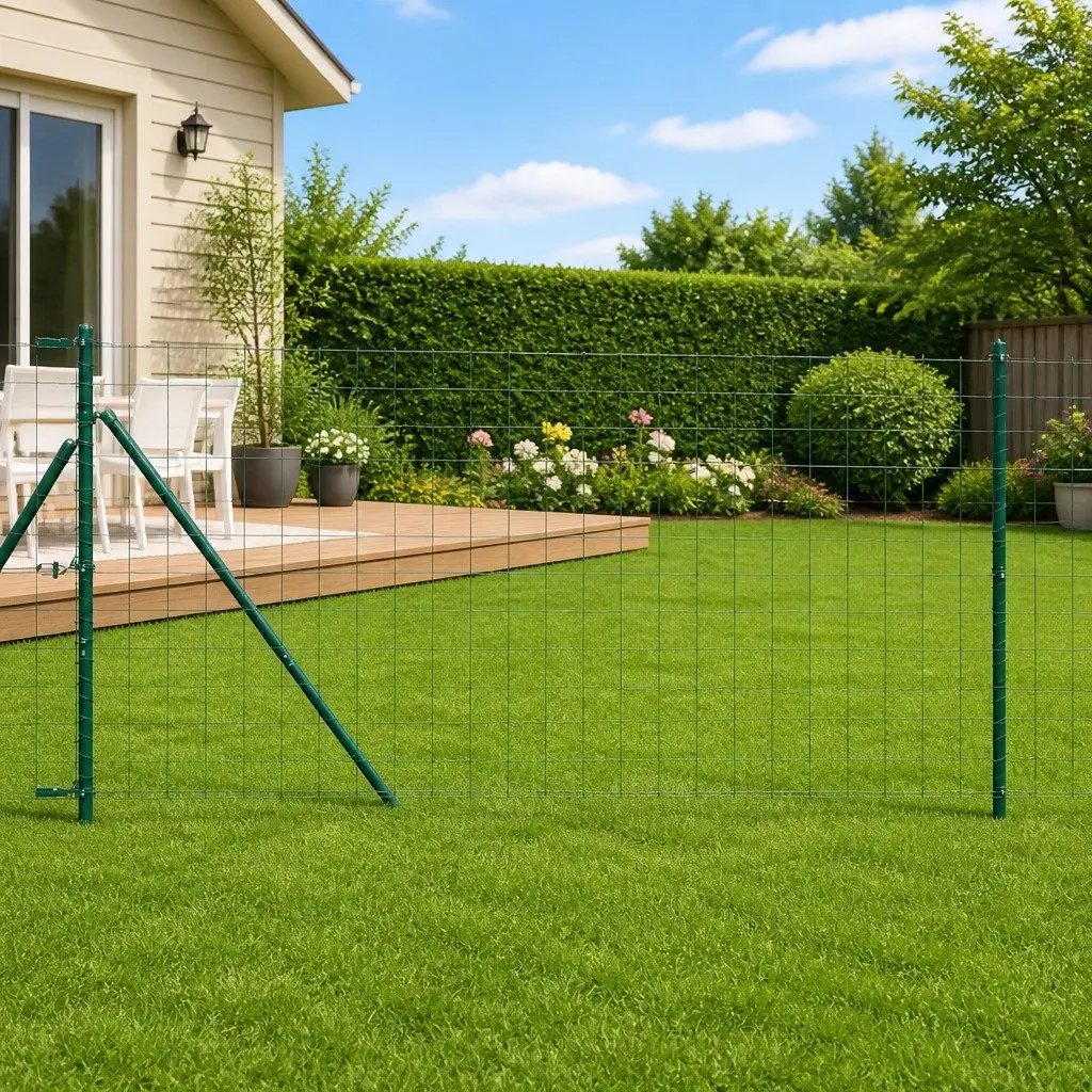 Outdoor Fence Panel 25 x 1 m Green Mesh PVC-Coated Steel Weather Resistant Garden Barrier
