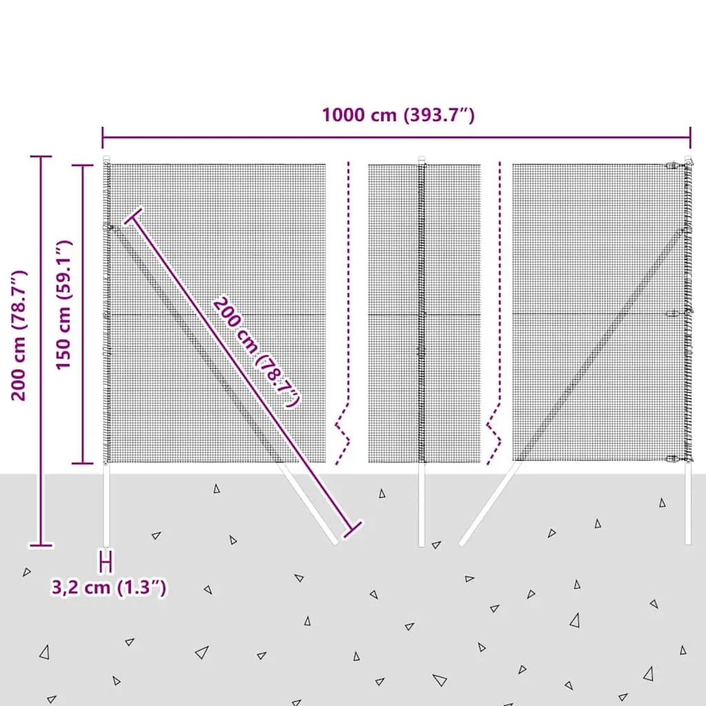Welded Wire Fence Panel 10 x 1.5 m PVC-Coated Steel Green Weather-Resistant Outdoor Garden Barrier