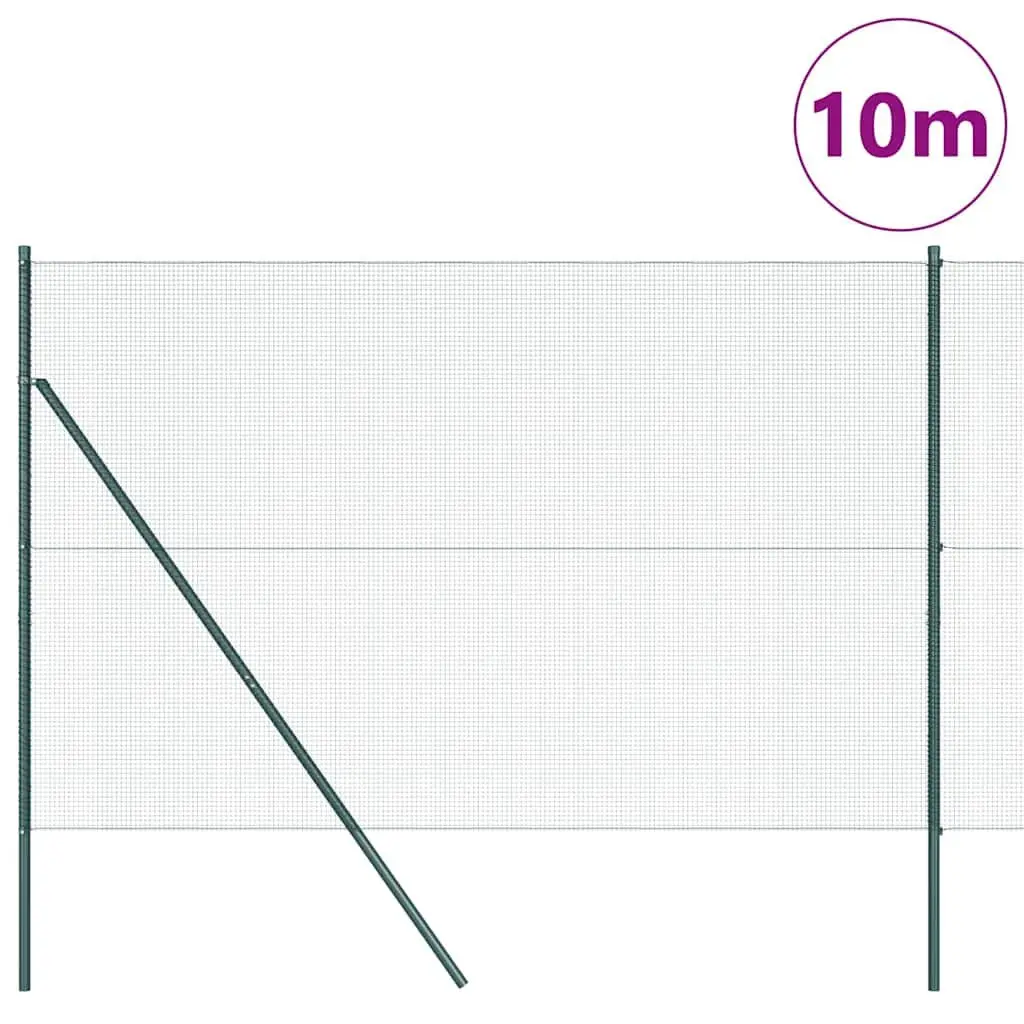 Welded Wire Fence Panel 10 x 1.5 m PVC-Coated Steel Green Weather-Resistant Outdoor Garden Barrier