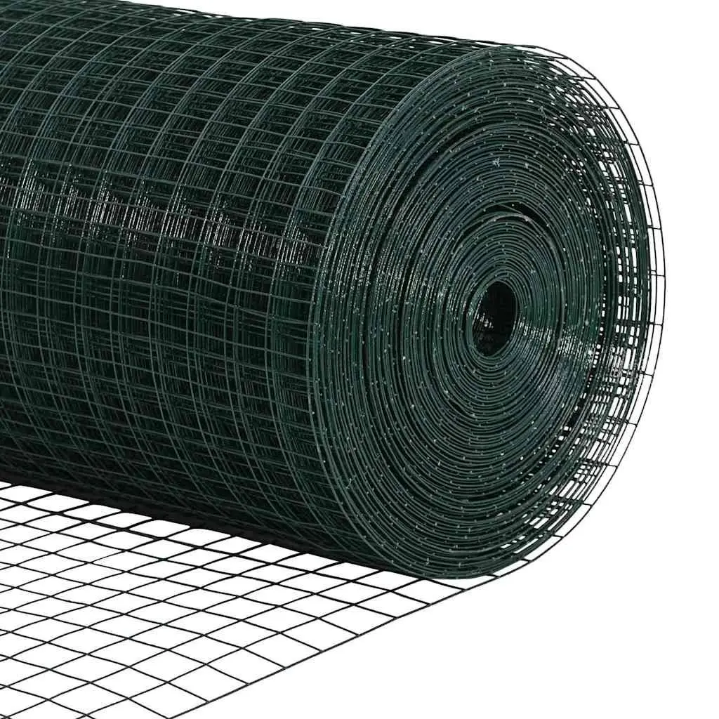Welded Wire Fence Panel 10 x 1.5 m PVC-Coated Steel Green Weather-Resistant Outdoor Garden Barrier