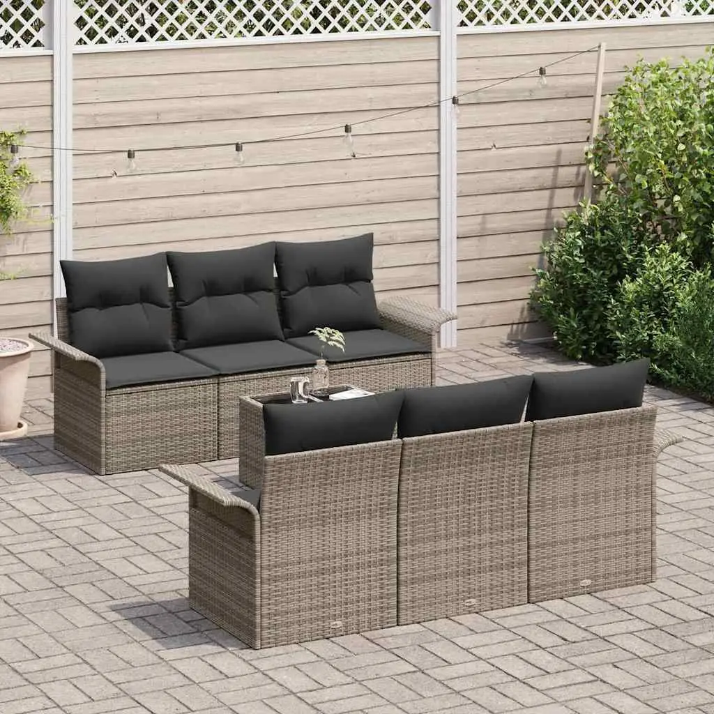 Modular 7 Piece Outdoor Sofa Set Grey Poly Rattan with Glass Top Table Flexible Seating