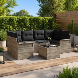 Garden Sofa Set 7 Pcs Grey Modular Outdoor Seating Poly Rattan Patio Furniture