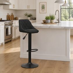 Bar Stool Black Velvet Swivel Height Adjustable Counter Chair Footrest