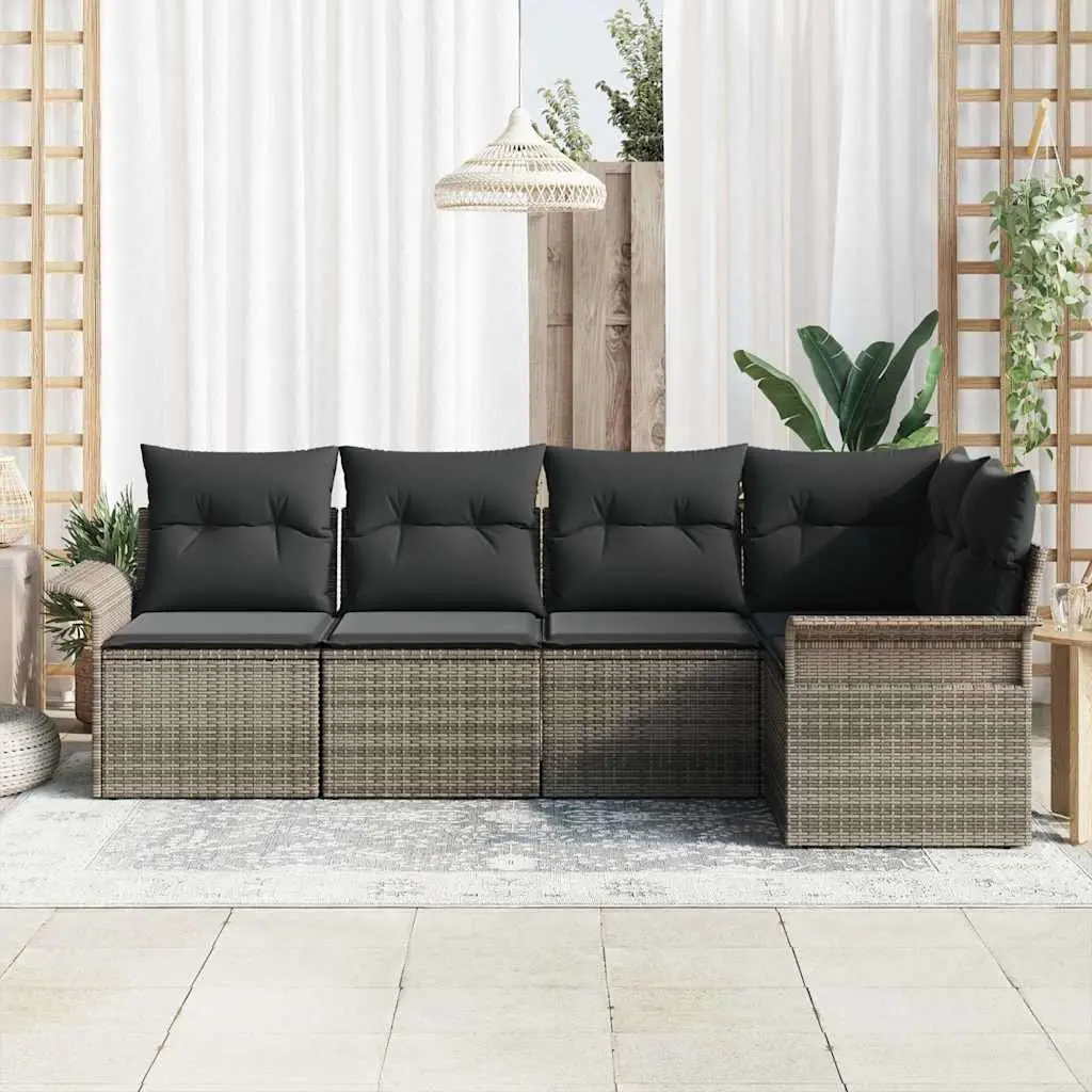 Modular Garden Sofa Set 5 Pieces Grey Outdoor Furniture with Storage