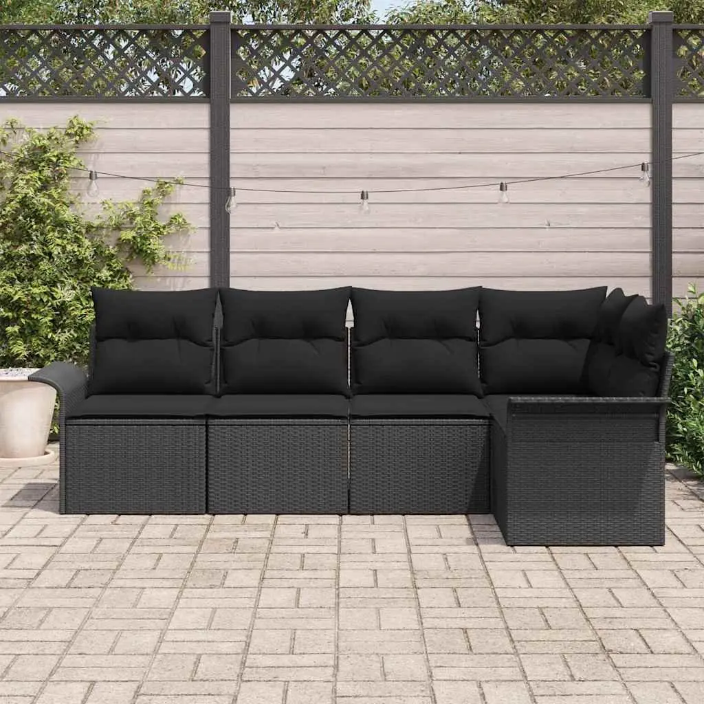 Garden Sofa Set 5 pcs Modular Outdoor Furniture Black Poly Rattan Patio Lounge