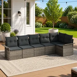6 Piece Outdoor Furniture Sofa Set in Grey Rattan