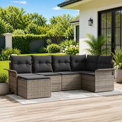 Garden Sofa Set 6 Piece Modular Outdoor Furniture with Storage Grey Poly Rattan