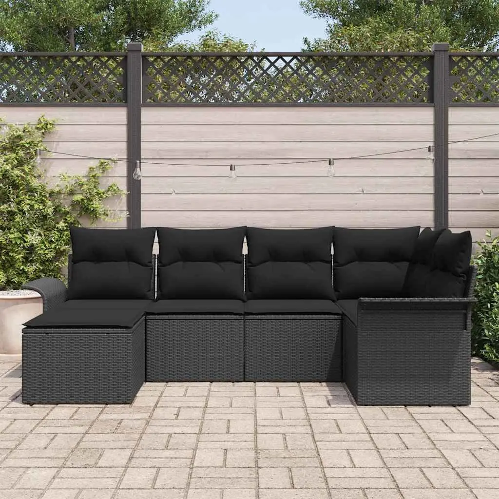 ModularOutdoorGardenSofaSet6PieceBlackPolyRattanFurniturewithStorage