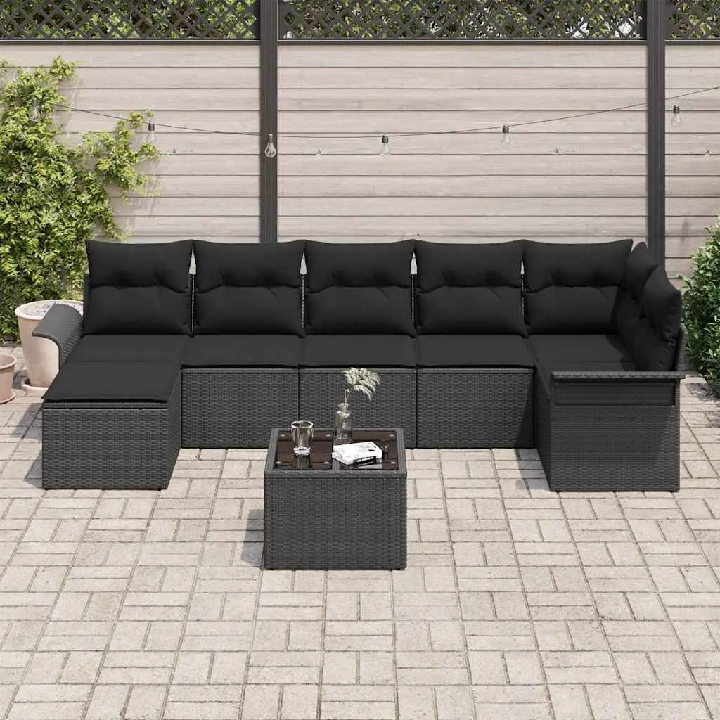 Modular Garden Sofa Set 8 Pieces Black Weather-Resistant Poly Rattan with Storage