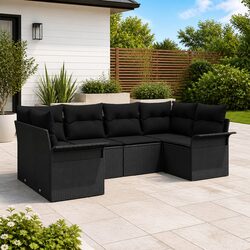 Outdoor Garden Sofa Set 6 Piece Modular Black Poly Rattan Furniture Lounge Seats